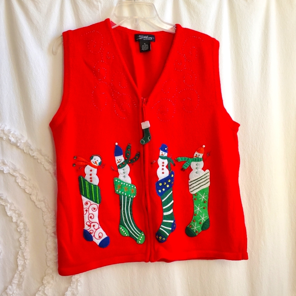 VTG Snowman Stocking UGLY CHRISTMAS SWEATER VEST